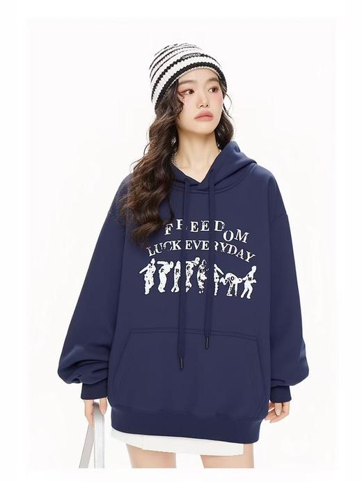 🔥🔥【潮牌卫衣】连帽款～情侣款人物字母印花加绒卫衣-喜出 商品图0