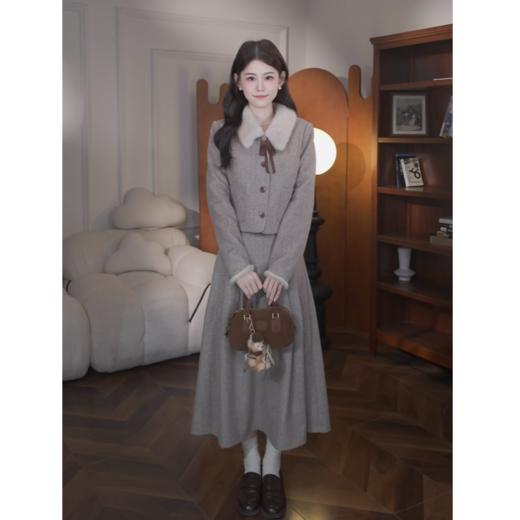 鹿向南「冬日来信」复古气质毛绒翻领短外套半身裙新款套装女秋冬 商品图1