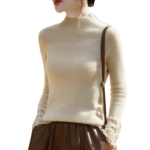 丁摩 钩花紧身高弹100%纯羊毛衫女修身毛衣BT-6826 商品图4