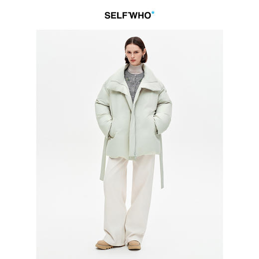 SELFWHO90白鸭绒高立领中长款羽绒服女2025冬季新款保暖绿色外套 商品图2