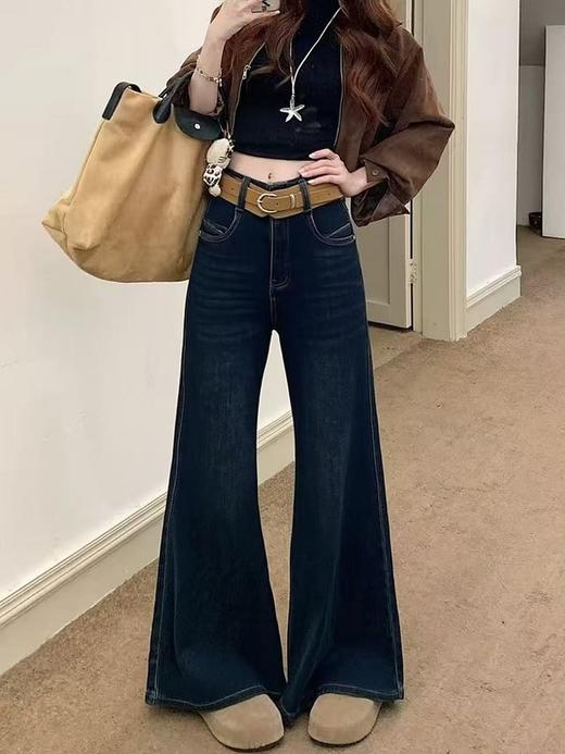 🔥🔥【2025爆款牛仔】加绒加厚鱼尾裤～98153复合一体冬季绒女神裤鱼尾裤筒扇形下摆喇叭裤-喜出 商品图3