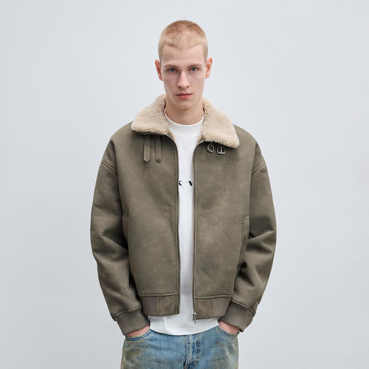 CHINISM赤尘 皮毛一体仿麂皮棉服男冬季毛领棉衣加厚羊羔绒外套 商品图4