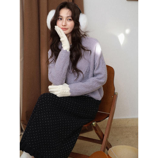 鹿向南「绻心织梦」法式黑色波点针织半身裙女秋冬显瘦A字中长裙 商品图4