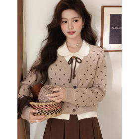 鹿向南「栗色织梦」棕色假两件小众波点毛衣女秋新款别致长袖上衣