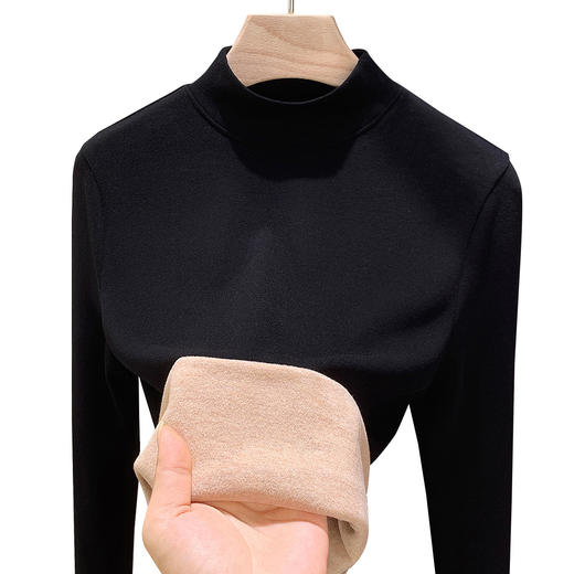 丁摩 中领发热绒打底衫女内搭秋冬羊毛蚕丝修身保暖加绒加厚上衣服5ZF-J406 商品图4