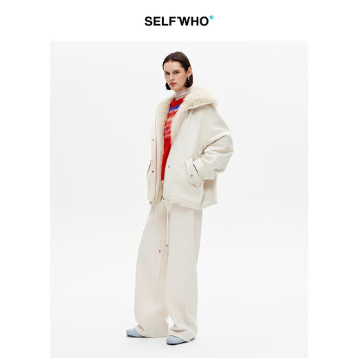 SELFWHO90白鸭绒狐狸毛翻领白色牛仔羽绒服女2025冬新款宽松外套 商品图2