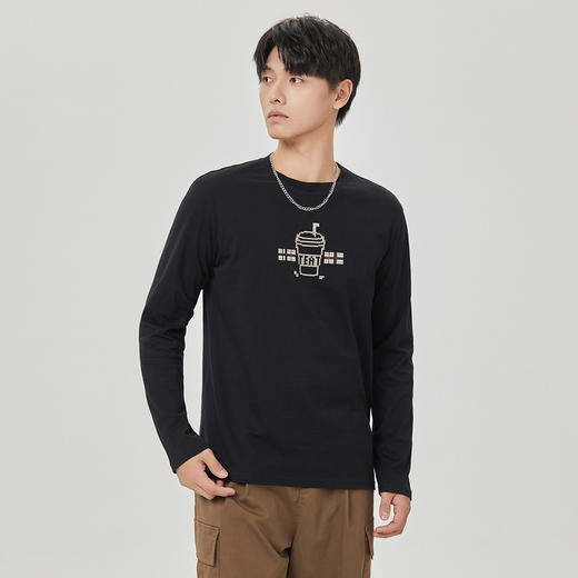 GXG男装【奶茶杯】秋季经典休闲款男士宽松纯棉圆领长袖T恤K&C 商品图1