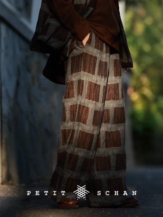 PETIT SCHAN小闪 CLO#976 Courtyard 庭院 棉亚麻松紧腰格纹冬款直筒裤 商品图3