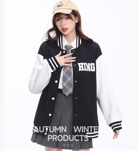 回力外套女春秋新款宽松休闲夹克学院风复古外搭开衫棒球服外套
