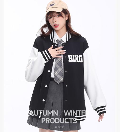 回力外套女春秋新款宽松休闲夹克学院风复古外搭开衫棒球服外套 商品图0
