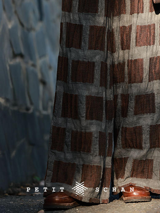 PETIT SCHAN小闪 CLO#976 Courtyard 庭院 棉亚麻松紧腰格纹冬款直筒裤 商品图4