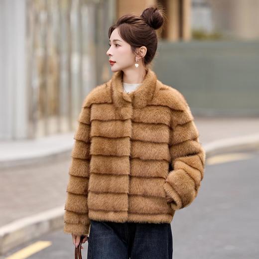 时尚洋气仿水貂皮毛一体，立领短款保暖外套HR-LNS9786 商品图1