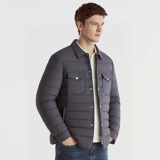 罗蒙冬季90白鸭绒羽绒服翻领扣子款设计胸前带口袋时尚休闲厚实保暖羽绒外套 商品图2