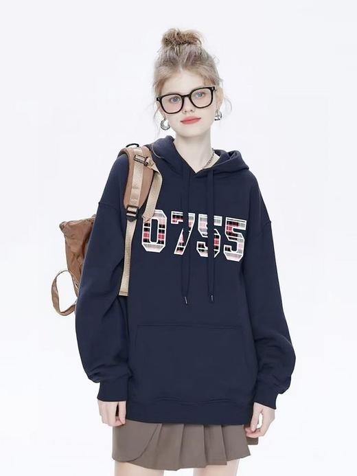 🔥🔥【潮牌卫衣】连帽牛奶绒～情侣款0755格子印花加绒卫衣-喜出 商品图1