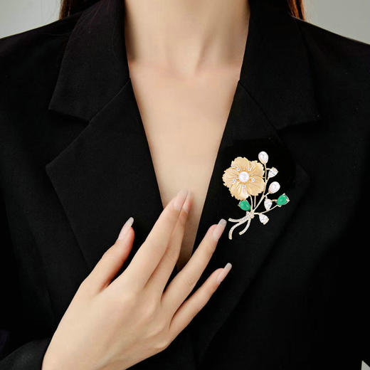 法式复古天然淡水珍珠贝母，花朵胸针气质优雅外套西装胸花别针LY-Z-214 商品图3