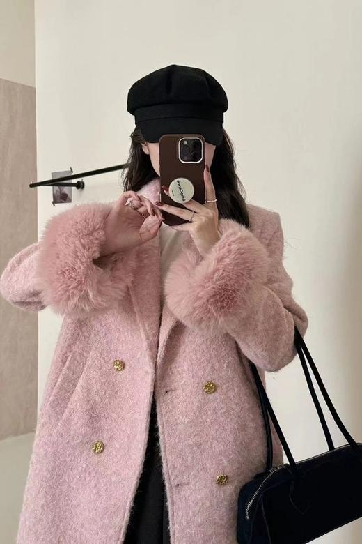 amadella 浪漫粉色毛呢中长款大衣外套 21340 商品图4