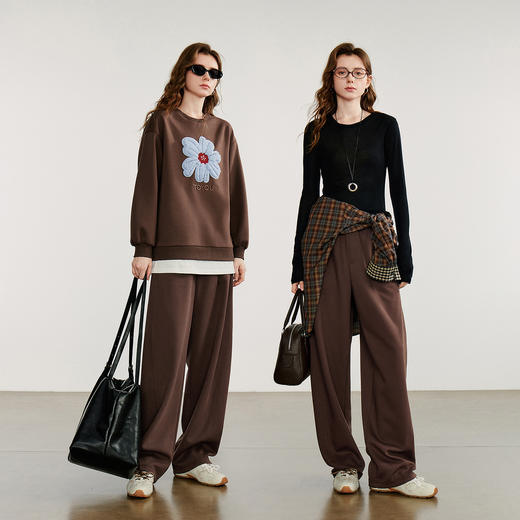 初语 2025新款休闲裤女 绿绒蒿绣花棉质香蕉裤长裤 商品图3