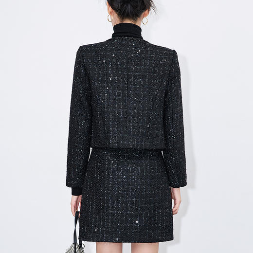 「高货wl」全新升级【铂金会员441/天猫599/差价158】(99349)洛诗琳2025秋冬气质小香风亮片羊毛外套A字半身裙两件套 商品图1