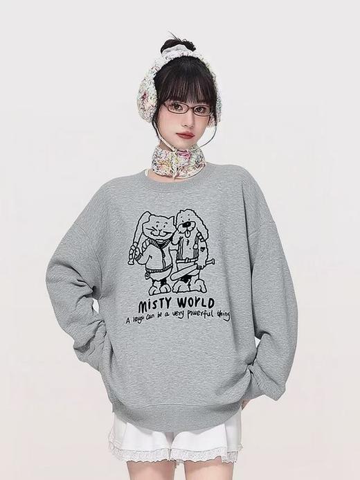 🔥🔥【潮牌卫衣】圆领牛奶绒～趣味卡通宽松加绒卫衣-喜出 商品图0