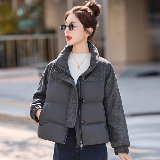 休闲时尚立领羽绒服，爆款毛呢拼接高端洋气外套HR-ZYF8896 商品图2