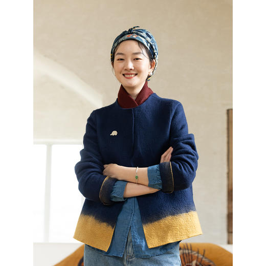 牧衣游原创 植物染手工吊染渐变色羊毛呢外套古朴文艺开衫 雨巷 商品图1