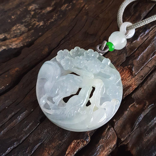 【天然正品】天然收藏级细腻冰种喜上眉梢圆形平安无事牌翡翠吊坠项链311025AH05 商品图4