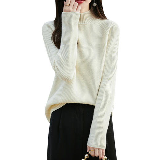 丁摩 半高领插肩袖100羊毛针织衫女PY-3678 商品图4
