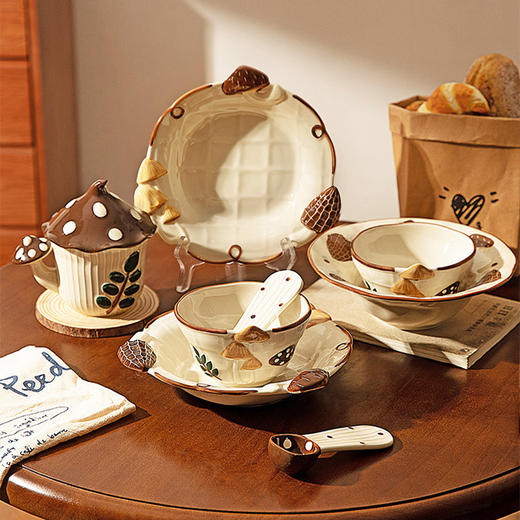 摩登主妇蘑古力釉下彩浮雕餐具碗具家用2025新款高颜值酸奶碗泡面碗盘子 商品图0