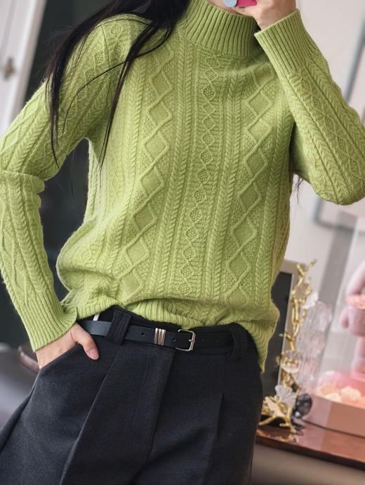 Marland绞花半高领100%羊毛衫 商品图10