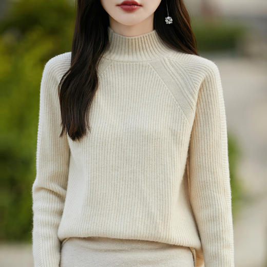 丁摩 半高领插肩袖100羊毛针织衫女PY-3678 商品图5
