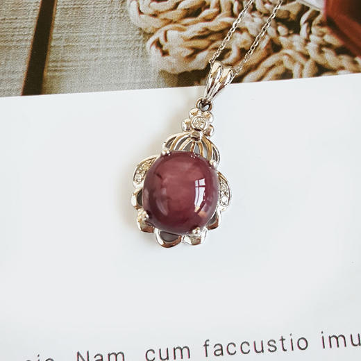 【天然正品】AU750白金镶钻镶六射星光红宝石吊坠项链141125AH12 商品图6