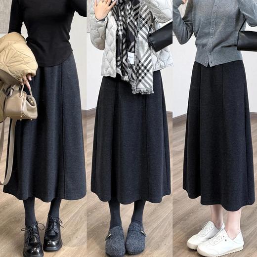 正版～醋酸羊毛6片裙【一键藏肉】内折松紧腰秋冬长裙口袋半身裙 商品图3