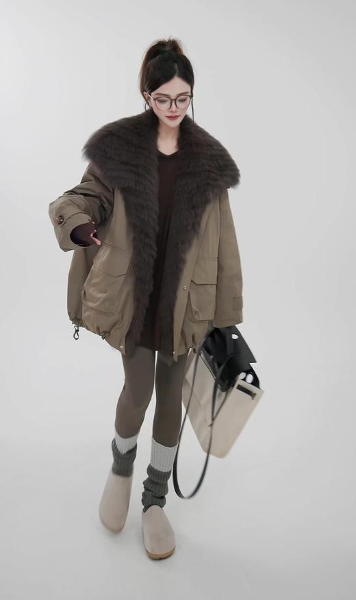 小众订单可拆卸超大貉子毛领鹅绒内胆皮草派克羽绒服 商品图6