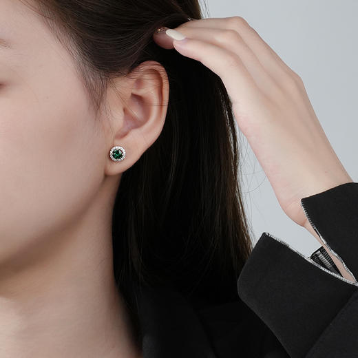 【绿色箴言】s925纯银纳米祖母绿锆石耳钉【DML-E3523】 商品图3