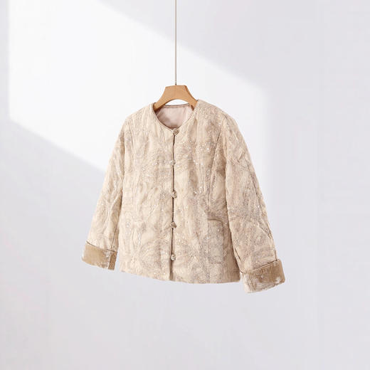 丁摩  桑蚕丝亮片白鹅绒外套女冬送围巾丝绒拼接保暖时尚短款5ZF-76070 商品图4