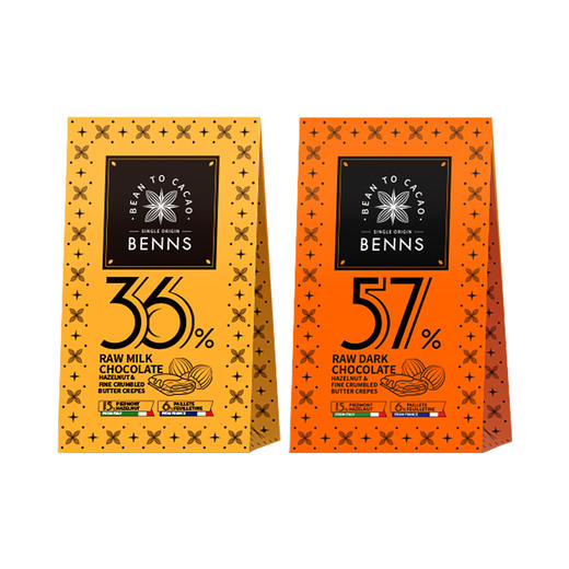 【新品上架】贝纳丝榛子黄油薄脆生巧克力制品（57%可可含量）/牛奶生巧克力制品（36%可可含量）世界味觉的三重凑 榛子+黄油薄脆+生巧克力 045395/045396 商品图0