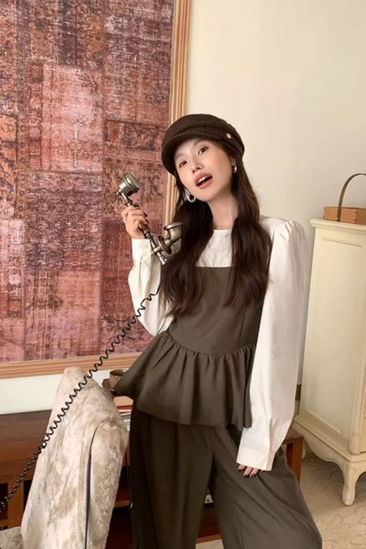 Le Malene 个性撞色拼接收腰上衣直筒裤套装 21576 商品图2