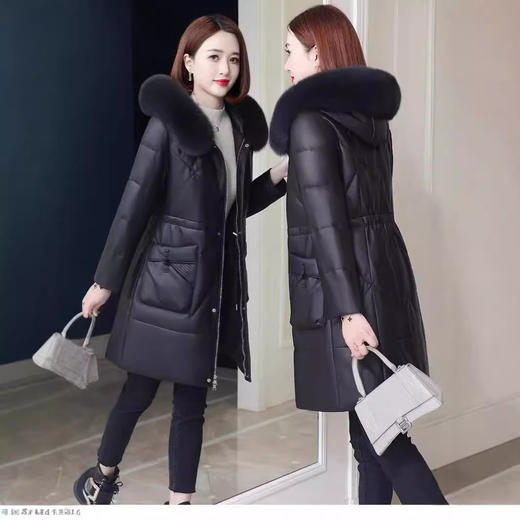 丁摩 海宁真皮皮衣女连帽中长款真皮羽绒服绵羊皮皮草外套z2402 商品图1