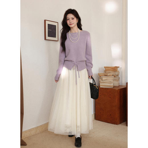 鹿向南「紫葵千日」紫色长袖针织毛衣女秋冬设计感气质叠穿上衣 商品图2