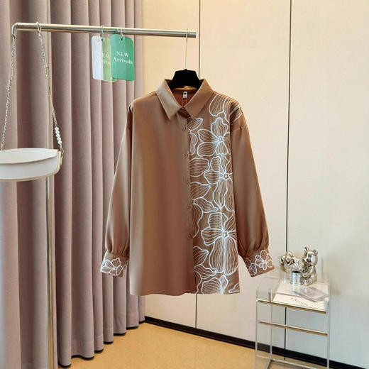 丁摩 春秋新款时尚气质宽松胖MM大码遮肉显瘦长袖衬衣5ZF-A822 商品图1