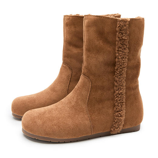 西遇勃肯雪地靴女新款冬季丑萌圆头外穿棉鞋子内增高毛毛短靴V2457348 商品图4