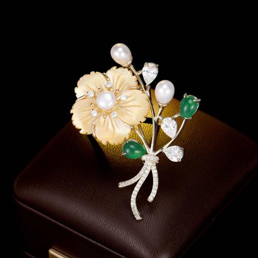 法式复古天然淡水珍珠贝母，花朵胸针气质优雅外套西装胸花别针LY-Z-214 商品图0