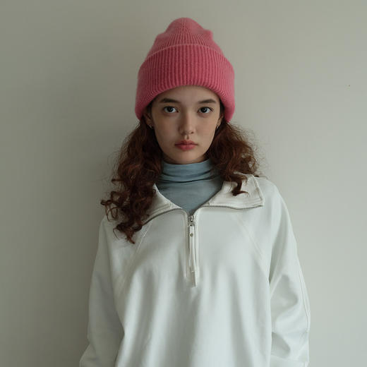 丁摩 精选选100%绵羊毛韩版纯色毛线帽女秋冬季双层加大羊毛针织帽显脸小5ZF-055 商品图1