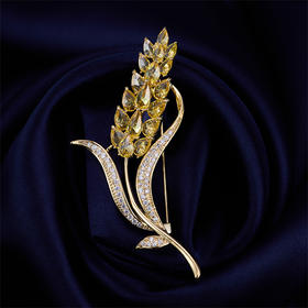 金色锆石镶嵌稻穗小麦胸针，高级感轻奢西装气质复古大衣服饰配件LY-E-102