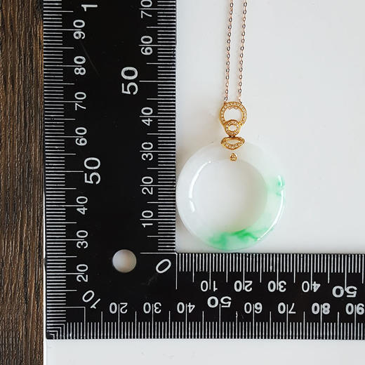 【天然正品】AU750黄金镶钻镶天然细腻糯冰种飘阳绿圆环翡翠吊坠项链301025AH75 商品图9