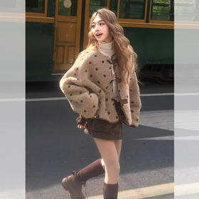 西遇双面穿仿羊羔毛外套女2025年冬季新款短款牛角扣厚毛绒上衣SS051911