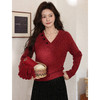 鹿向南「莓果絮语」酒红色法式V领毛衣秋冬季法式慵懒百搭上衣女 商品缩略图4