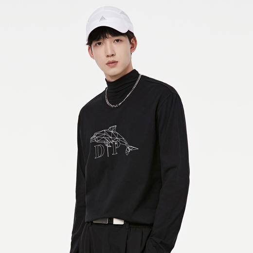 GXG男装【鲸鱼印花】秋季时尚字母男款纯棉圆领长袖t恤K&C 商品图3