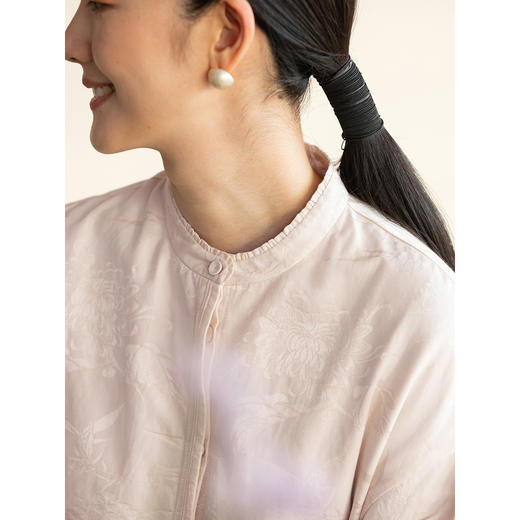 牧衣游原创 28姆米重磅提花丝棉衬衫简约气质粉色文艺衬衣 净尘客 商品图1