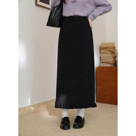 鹿向南「绻心织梦」法式黑色波点针织半身裙女秋冬显瘦A字中长裙